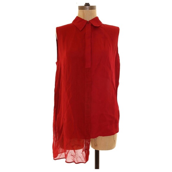 DKNY Nordstrom Top Size S Button Up Asymmetrical Overlay Viscose Red NEW B19 - Picture 1 of 3